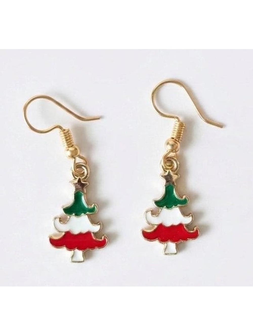 Enamel Christmas Tree Earrings, Red White Green Holiday Dangles